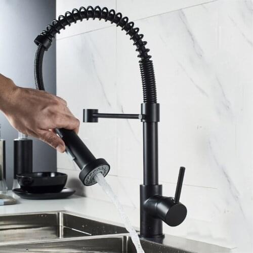 Deck Mounted Flexible Kitchen Faucets Pull Out Mixer Tap Black Hot Cold Kitchen Faucet Spring Style with Spray Mixers Taps E9009