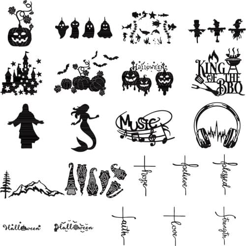 Metal Cutting Dies Halloween Pumpkin Scarecrow Elf Priest Mermaid Gnome Love Words Line Border Music Note Mountain Tree 2021 New