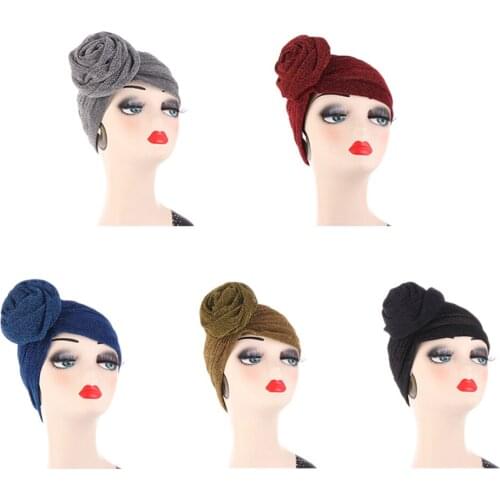 Muslim Women Turban Indian Beanie Hat Flower Hijab Stretch Arab Hat Head Scarf Wrap Cap Cover Bonnet Glitter Headwear Fashion