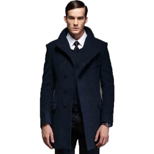 Trench Wool Coats Men Brand-Clothing Mens Coat Mandarin Collar Medium Long Mens Wool Coat Men Winter Jacket Men Overcoat WUJ1183