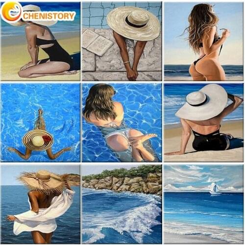 CHENISTORY Painting By Numbers Beach Diy Craft Kits For Adults Oil Picture Coloring By Number Drawing With Frame Home Decor Art