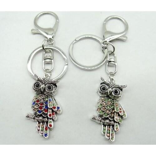 Natural Quartz crystal owl Key Chain Keyring Silver Keychain Pendant for diy Jewelry making Keychain necklace Accessories A1