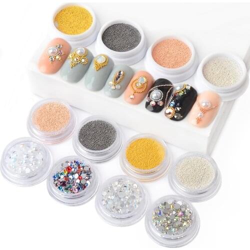 New 1box Stainless Steel Metal Caviar Beads Mixed Rhinestones 3D Nail Art Decorations Charm DIY Fashion Manicure Accessory
