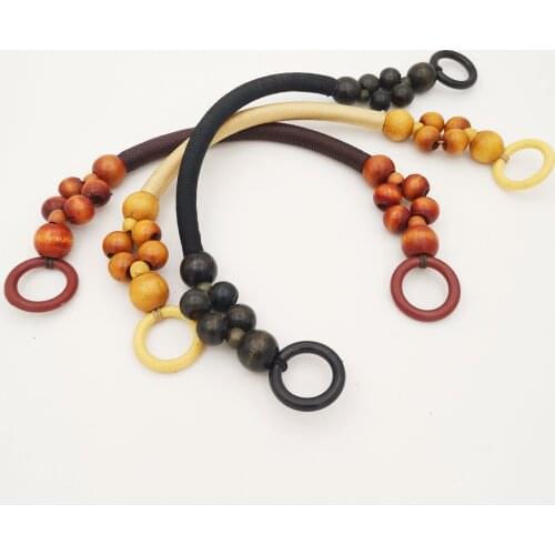 One Pair Long Wooden Beads Rope Weave Bag Handles Vintage Charming Bead For Handmade Ring Rope Bag Handle Obag Accessories