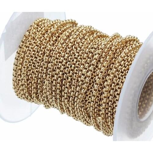 In bulk 5 Meter Lot 4mm Stainless Steel Gold Plated Rolo Chain Jewelry Finding Marking Chain For DIY bracelet necklace Jewelry