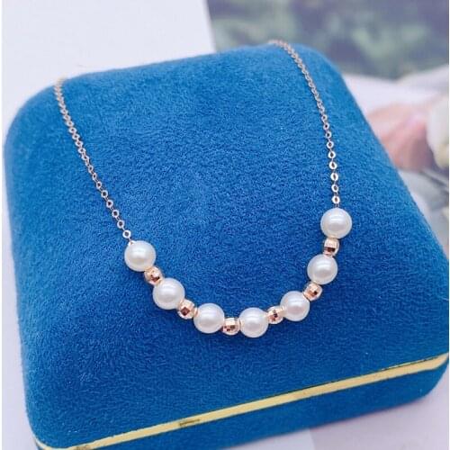 New Arrival 18K Rose Gold Necklace Pearl Beads Chain Necklace AU750 Gold Necklace For Women