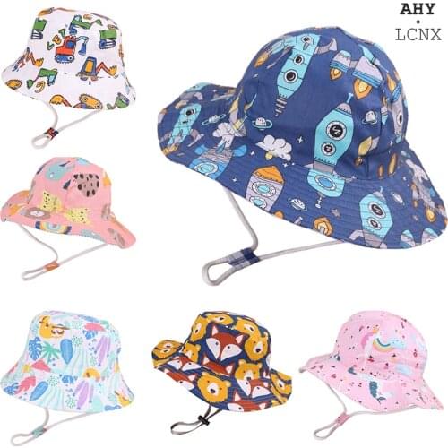 Spring Summer Baby Bucket Hat For Children Cartoon Animal Fisherman Cap Boys Girls Cotton Breathable Autumn Outdoor Sun Hats