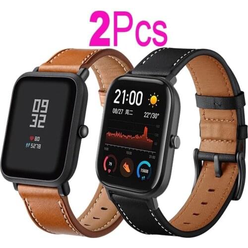 Leather Strap For Xiaomi Huami Amazfit Bip S U Lite GTS 2 GTR 47mm/42mm Stratos 3 Watchband 20mm/22mm Replacement Braceletband