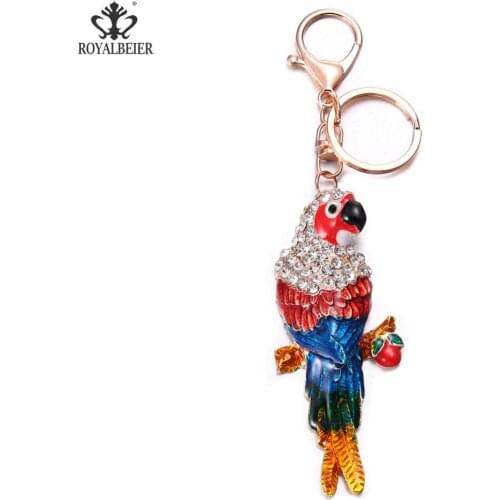 ROYALBEIER 1pc New Popular Rhinestone Parrot High Heel Shape Lady Women Crystal HandBag Pendant trendy Keyring Keychain