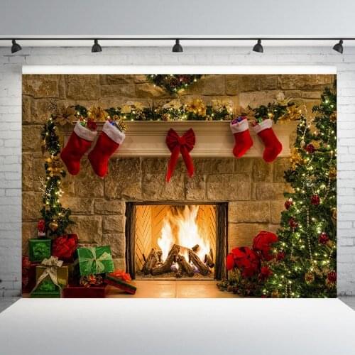 Christmas Backdrop Fireplace Tree Winter Window Room Interior Baby Birthday Photography Background For Photo Studio Photophone