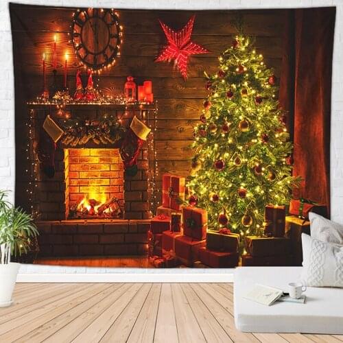 Christmas fireplace tapestry wall cloth decor new design 2019 christmas tree gift wall carpet