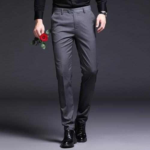 Spring Male Formal Suit Pants Plus Size Slim Fit Long Business Office Suit Pants Boys Office Dress Pants Gray Trousers Men Hot