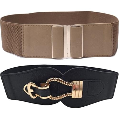 Womens 7.5cm Wide Belt Elastic Stretch Cinch Waistband Lady Cummerband Skinny Soft Around Waist Band Simple Femme Dress