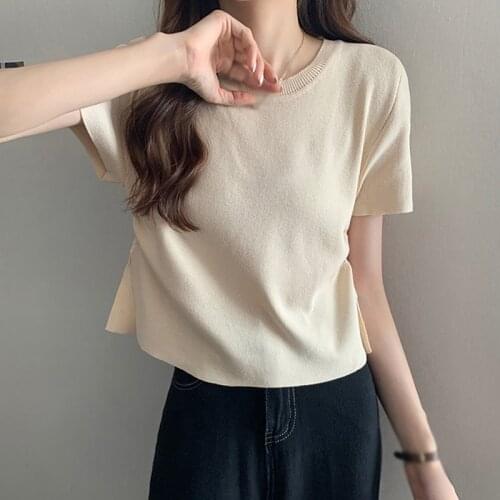 DAXIN Women T-Shirts Short Sleeve Knitted Tops Summer Casual High Waist Bottoming T-Shirt Female Crop Top Ladies Shirt