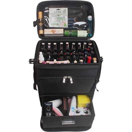 Women large capacity Trolley Cosmetic case,Nails Makeup Toolbox Rolling Suitcase,Multifunction Beauty Tattoo Box Trolley Luggage