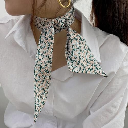 Luna&Dolphin Women Narrow Long Skinny Scarf 130x8cm Yellow Flower Print Chiffon Silky Tie Bag Ribbon Headbands Choker Streamer