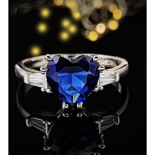 2021 new luxury blue color heart 925 sterling silver engagement ring for women lady anniversary gift jewelry wholesale R5716