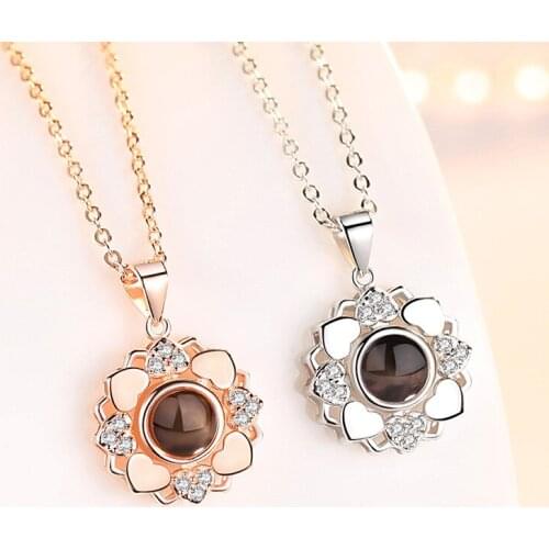 S925 Sterling Silver Necklace Pendants for Women Heart-Shaped Four-leaf Clover Projection Necklace Fine Jewelry Charms Chains