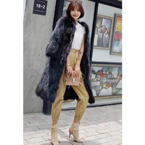 Ladies Genuine Real natural Raccoon Fur Coat Womens X-long 100CM length V-neck Overcoat jacket warm winter 5 color