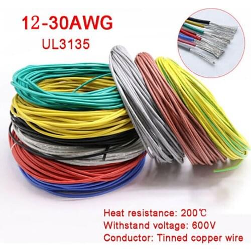 1/5/10M Wire Cable 12~30AWG Voltage 600V High TEMP 200° UL3135 Soft Flexible Silicone Electronic Copper Wire Car Appliance