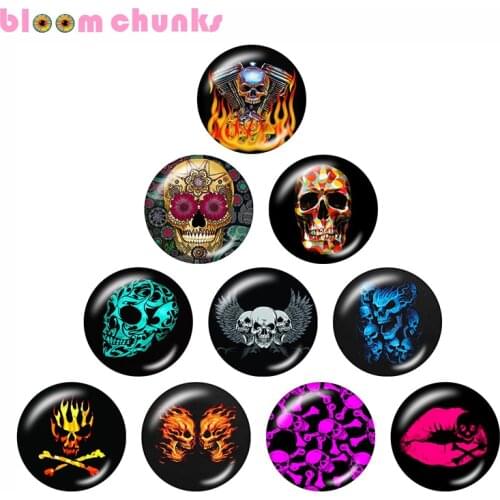 Skull punk flame 10pcs mixed 12mm/18mm/20mm/25mm Round photo glass cabochon demo flat back Making findings C22497