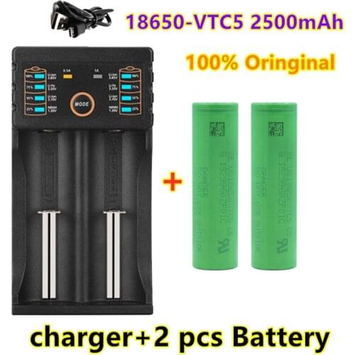 100% original 3.7V Volt Rechargeable US18650 VTC5 2500mAh VTC5 18650 Battery Replacement 3.7V 2500mAh 18650 Batteries + charger
