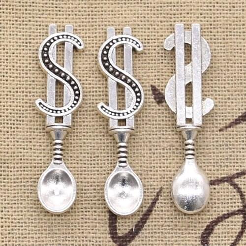 20pcs Charms Money Dollar Spoon 37x9mm Antique Silver Color Plated Pendants Making DIY Handmade Tibetan Silver Color Jewelry
