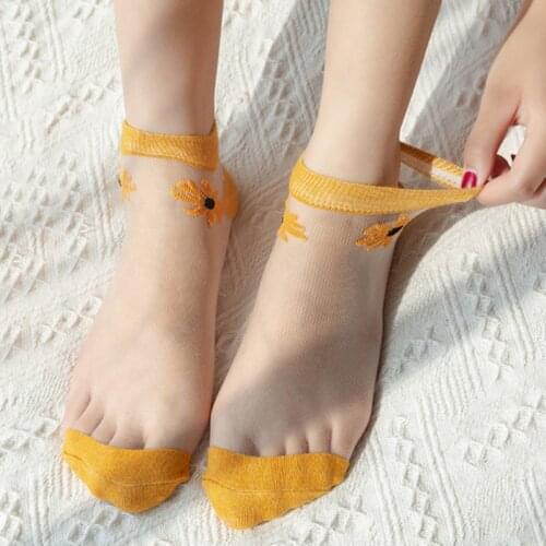 5pair/set Transparent Soft Princess Ankle Socks Women Summer Socks Girls Sweet Daisy Embroidery Short Socks