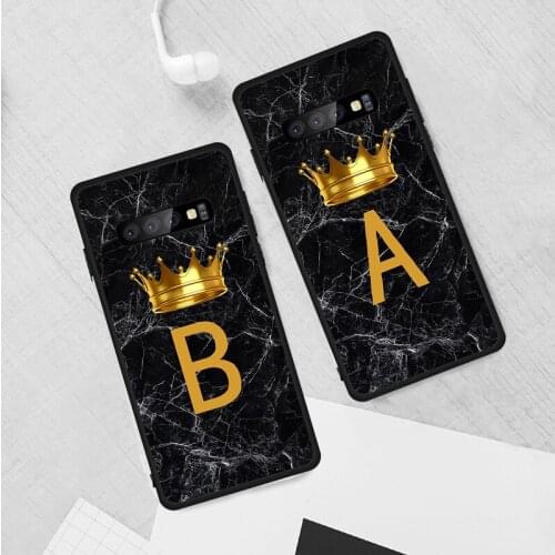 Initial Letter A Z Crown Soft phone Case For Samsung S20 S21 S10 S9 Plus S8 S7 S6 EDGE Lite For Note 20 10 Ultra Coque Cases