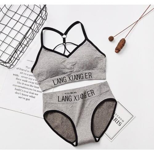 Cotton Sports Training Bra Underwear Solid Color Letters Printed Scoop Neckline Teenage Puberty Girl Wireless Bralette Vest Set