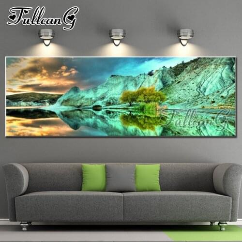 FULLCANG full square/round drill 5d diy diamond painting blue lake and mountains large embroidery rhinestone cross stitch FC419