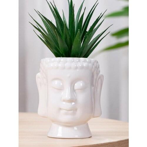Creative Buddha Ceramic Flower Pot Miniature Model Ornament Succulent Planter Home Office Desktop Living Room Indoor Decoration
