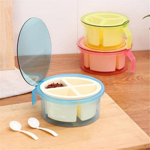 Circular Seasoning Storage Box Colorful Kitchen Storage Anti-dust Seasoning Box With Spoon Kitchen Tools