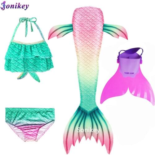 Girls Mermaid Tails With Fin Swimming Swimwear Swimmable Clothes Little Children Mermaid Swimsuit Kids Halloween Cosplay Costume
