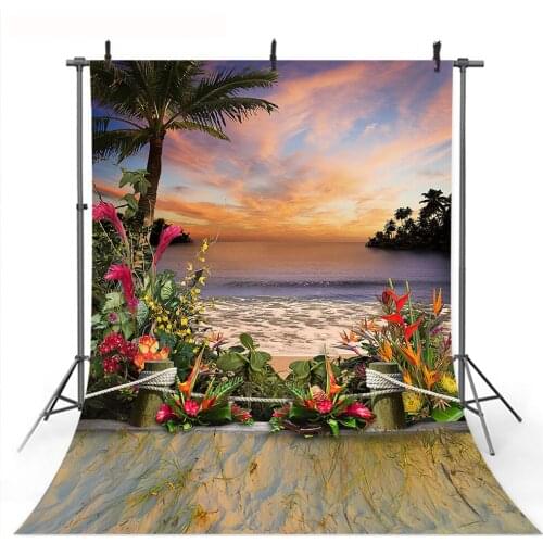 Summer Sea Beach Photography Backdrop for Photography Tropical Flowers Sunset Hawaii Themed Portrait Background Coconut Tree