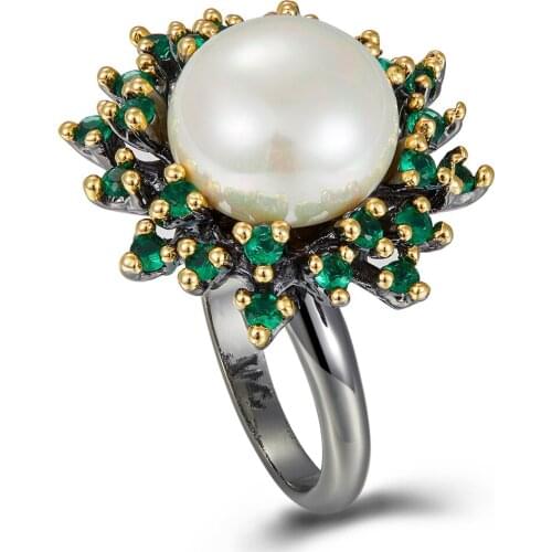 Best Buy Blossoming Flower Rings for Women Promise Wedding Ring Unique Green Zircon White Pearl Different Look