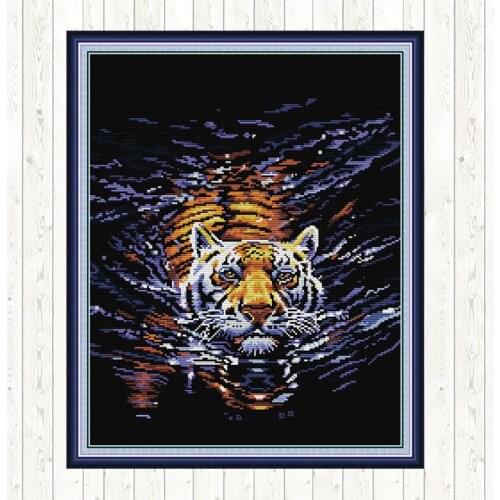 Tiger In Water Wall Home Decor Cross Stitch Kits Embroidery Handmade Needlework Package DMC Floss Kit 11CT 14CT Cross Stitch Set