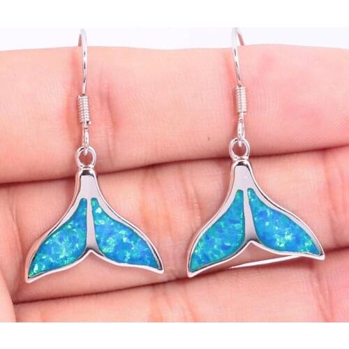 New ! Elegant & Distinctive & Wholesale & Retail For Women Jewelry Blue Fire Opal Silver Plated Dangle Earrings 1 3/8" OH3314