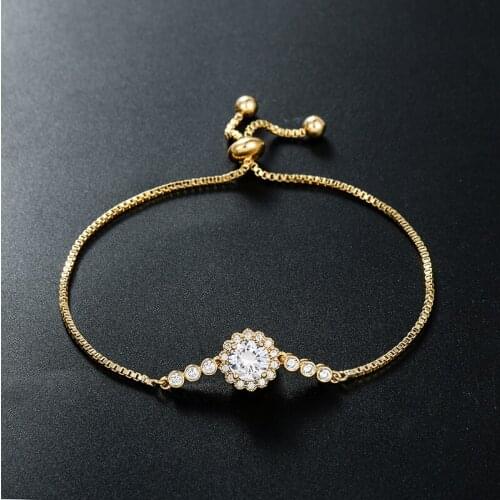 New Arrival Exquisite 14K Gold Filled 8MM Round Cut Cubic Zirconia CZ Crystal Adjustable Bracelet for Women or Wedding