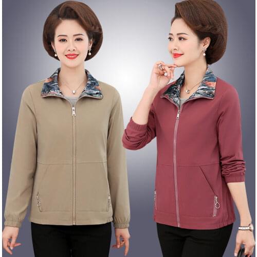 New 2021 Spring Autumn Middle Aged Women Jacket Fashion Hooded Casual Clothing Female Loose Coat Zipper Outerwear Jackets C623