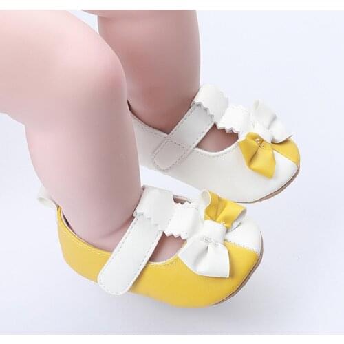 1 Pair Crib Shoes Bowknot Design Comfortable Faux Leather Baby Princess Flat Shoe Newborn Infant Unisex Closed Toe Sandals