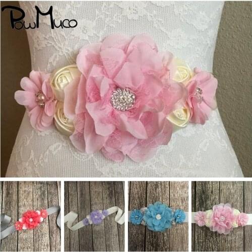 Powmuco Hand Sewn Rhinestone Beads Flowers Adjustable Women Belts Fashion Party Dress Decoration Maternity Photography Props
