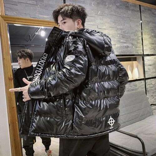 Autumn and Winter New Mens Down Padded Jacket Korean Fashion Loose Glossy Parka Coats Youth Casual Hooded Padded Puffer Jackets