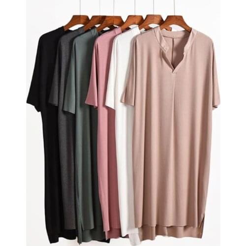 Plus size night shirt women nightgown modal loose nightdress womens nightwear dress v-neck casual home clothes outside wear