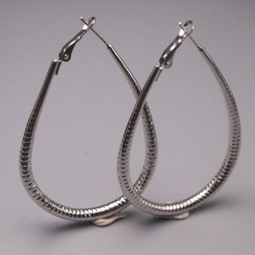 Fine Jewelry S925 Sterling Silver Earrings Women Luck Teardrop Stripe Hoop Earrings 62x40mm 12.3g