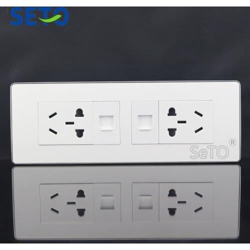 SeTo 118 Type Double Five Hole Power Socket + RJ45 Cat5e Network + RJ11 Cat3 Outlet Wall Plate Keystone Faceplate