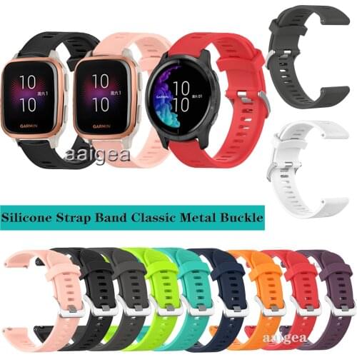 20mm Silicone Watch Band Classic Metal buckle Strap for Garmin Venu Sq for Vivoactive 3 Forerunner 245 645M Replacement strap