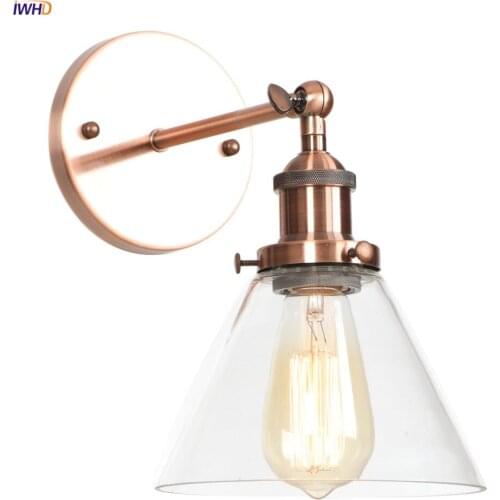 IWHD Antique Rustic Vintage Wall Lamp Bedroom Mirror Stair Glass Loft Decor Industrial Retro Wall Light Fixtures Wandlamp Edison