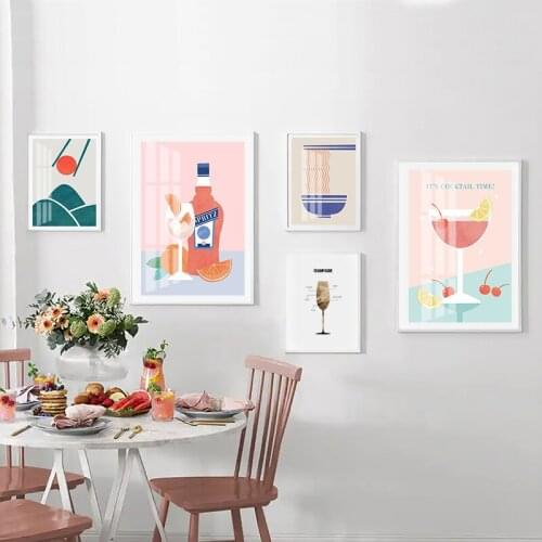 Wine Noodles Food Drink Illustration Painting Kitchen Art Poster Canvas Print Wall Picture Dining Room Restaurant Decoration
