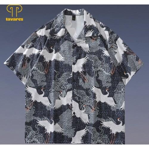 TAVARES Casual Shirts Summer Men Short Sleeve Fashion Shirt Printed Chiffon Breathable CHIC